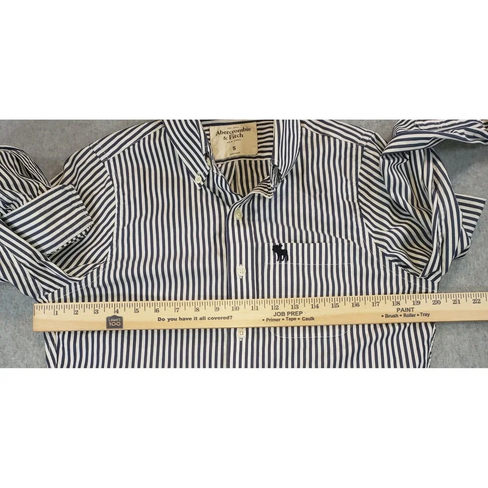 Abercrombie & Fitch Muscle Button Up Shirt Men Blue White Stripe Sz S Moose Logo